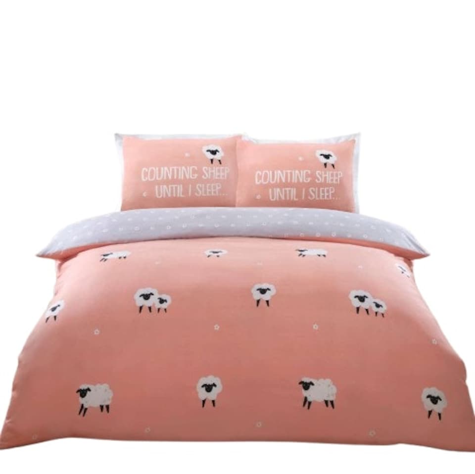 image 1 of Counting Sheep Cotton Duvet Cover Set Cover with Pillowcase | Pink | King | 1