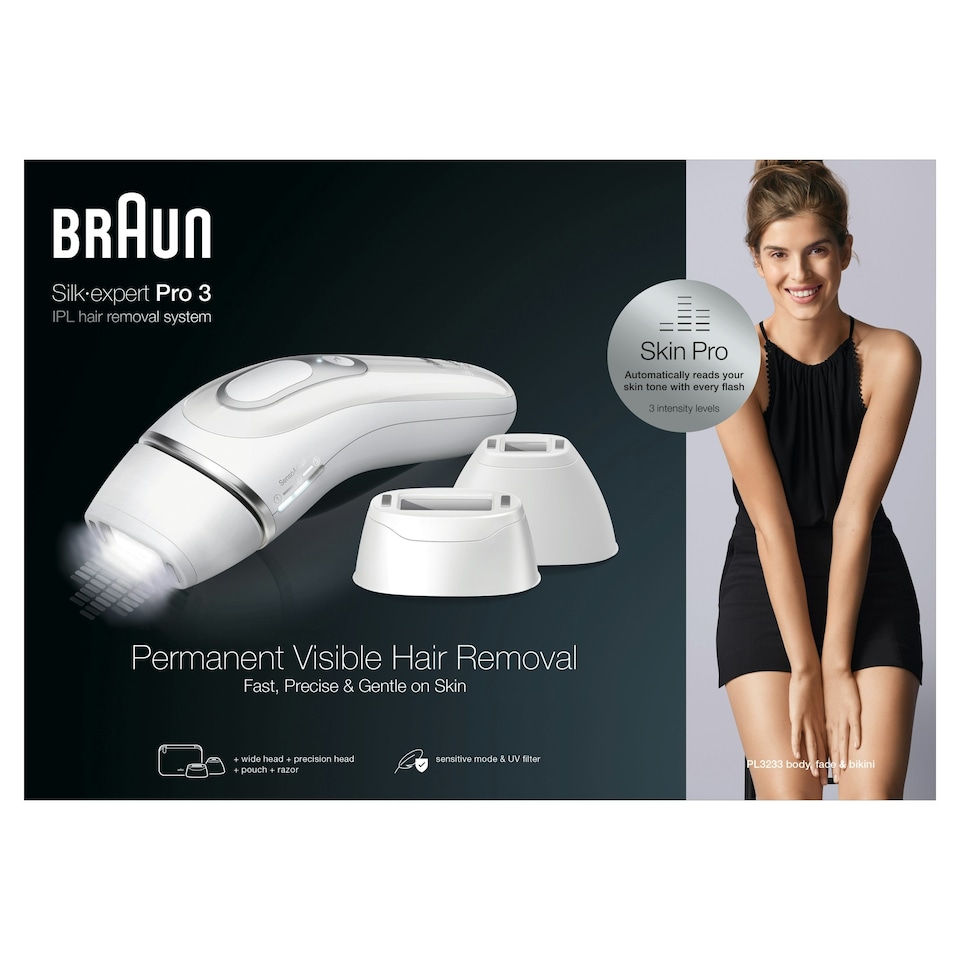 image 1 of Braun Silk·expert Pro 3, Women’s IPL, At Home Hair Removal Germanyvice with Pouch, White/Silver, PL3233