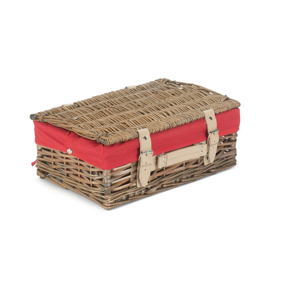 image 1 of 35cm Antique White Wash Split Willow Wicker Picnic Basket with Lining Red | Red | One Size