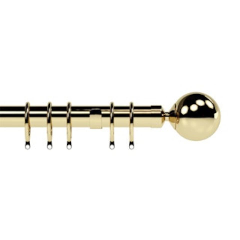 28mm Nikola Bright Brass Ball End Metal Curtain Pole Set 200cm | Gold | Gold