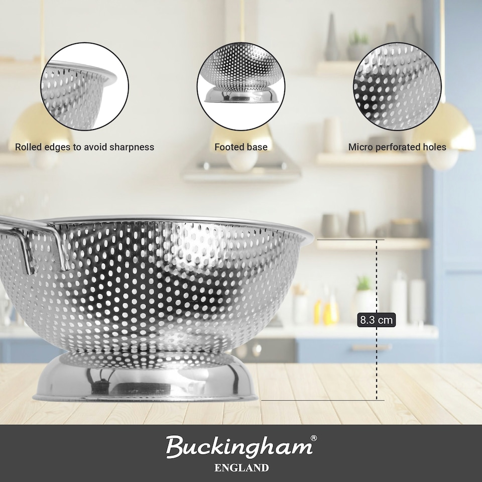 image 1 of Buckingham Stainless Steel Micro-perforated Deep Colander / Strainer 16.5 cm Long Handle
