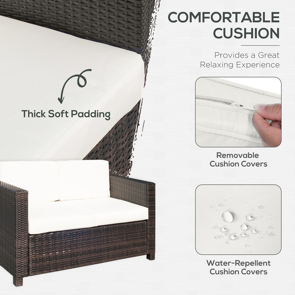 image 1 of Outsunny Rattan Sofa, 2 Seater Garden Furniture with Soft Padded Cushion and Armrests, Wicker Garden Loveseat for Patio, Mixed Brown | Brown | Two Seater