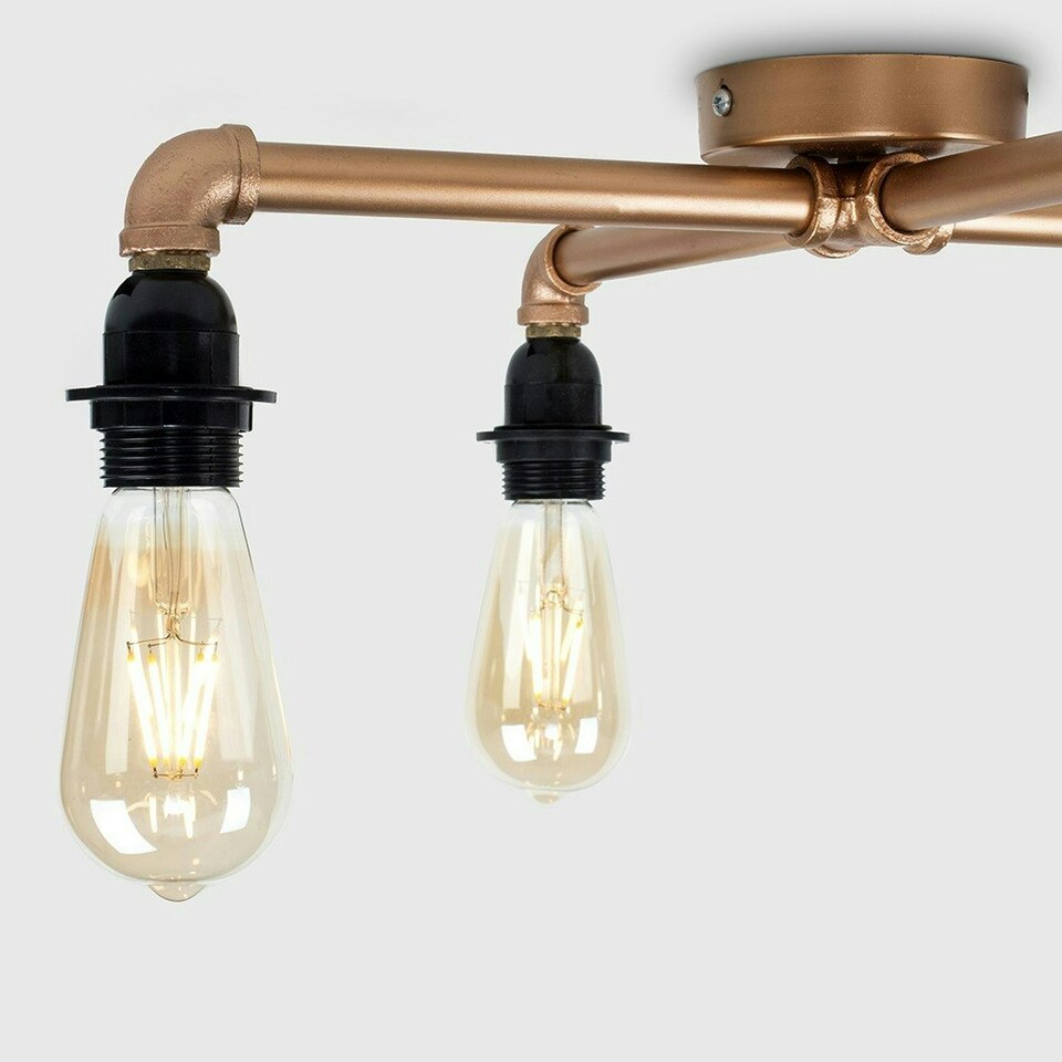 image 1 of ValueLights Industrial Steampunk 4 Way Copper Metal Pipework Ceiling Light