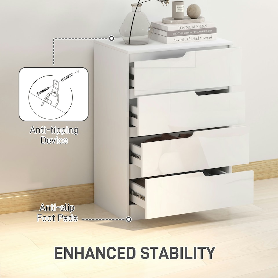 image 1 of HOMCOM 4 Drawer Chest of Drawers for Bedroom, 60 x 40 x 85cm, White