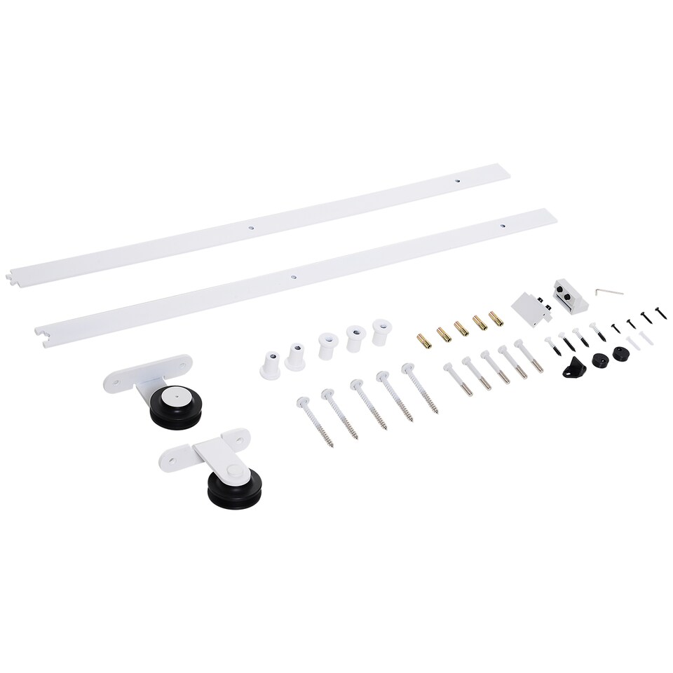 image 1 of HOMCOM 6FT Rustic Interior Sliding Barn Door Mounting Hardware Kit - White | White | White