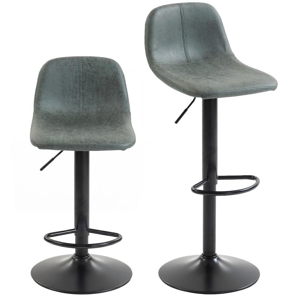 image 1 of HOMCOM Bar Stools Set of 2, Modern Swivel Barstools for Dining Room | Black | Green | 37 x 44 x 82-104 cm