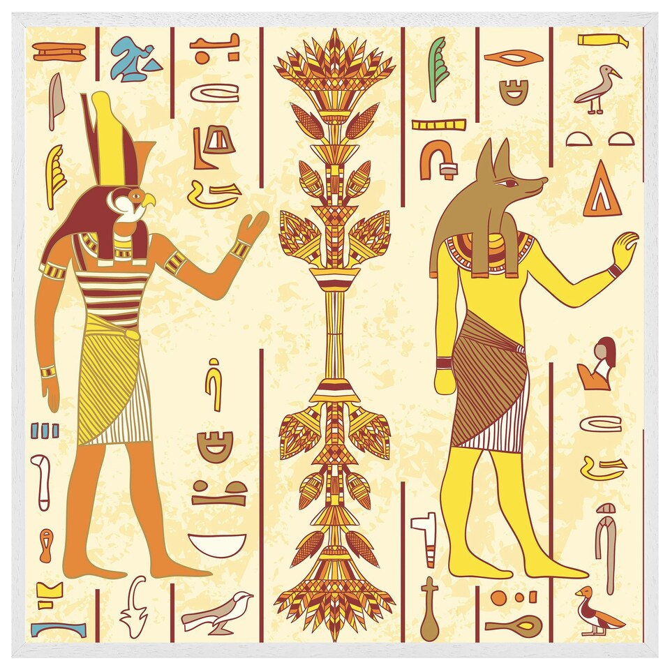 image 1 of Egyptian gods & ancient egyptian hieroglyphs (Picture Frame) White | L