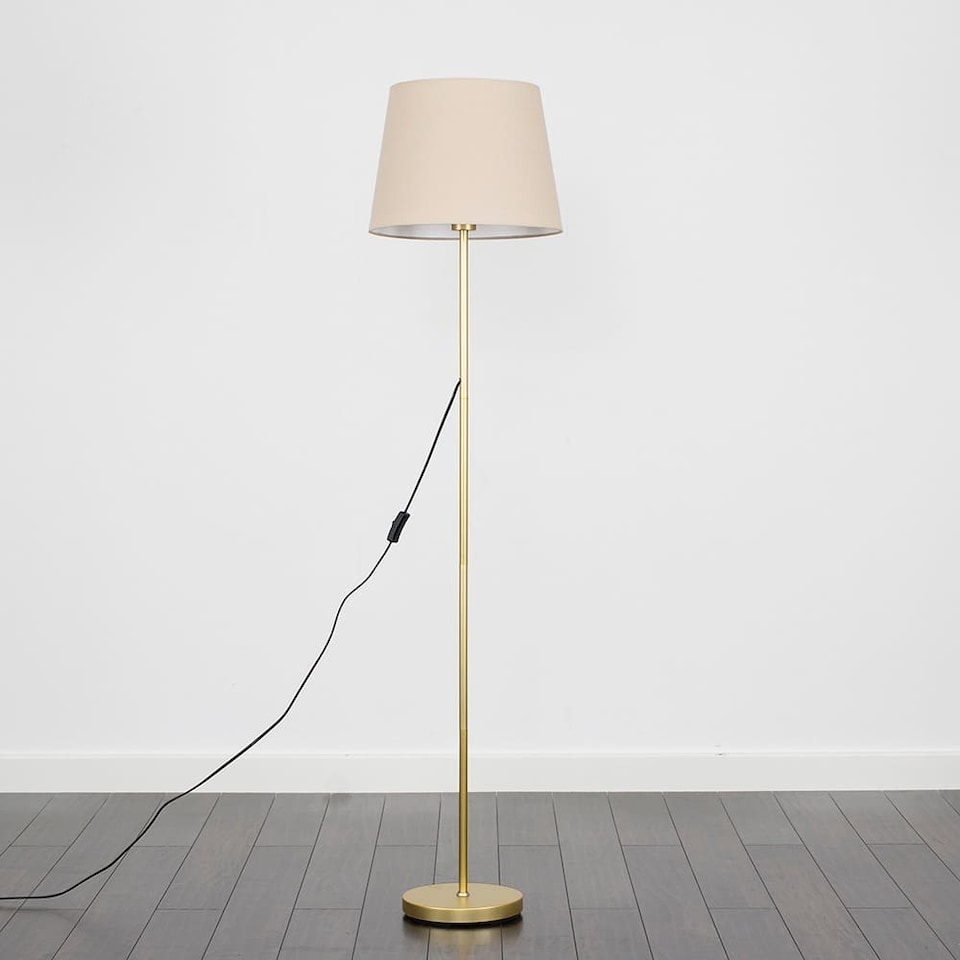image 1 of ValueLights Charlie Gold Floor Lamp Beige Taper Shade and Bulb