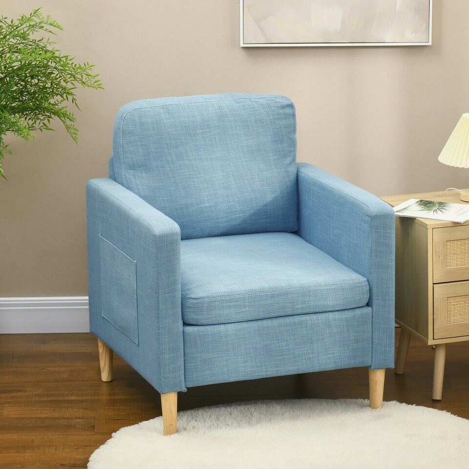image 1 of HOMCOM Modern Armchair Upholstered Accent Chair for Bedroom Home Office Blue