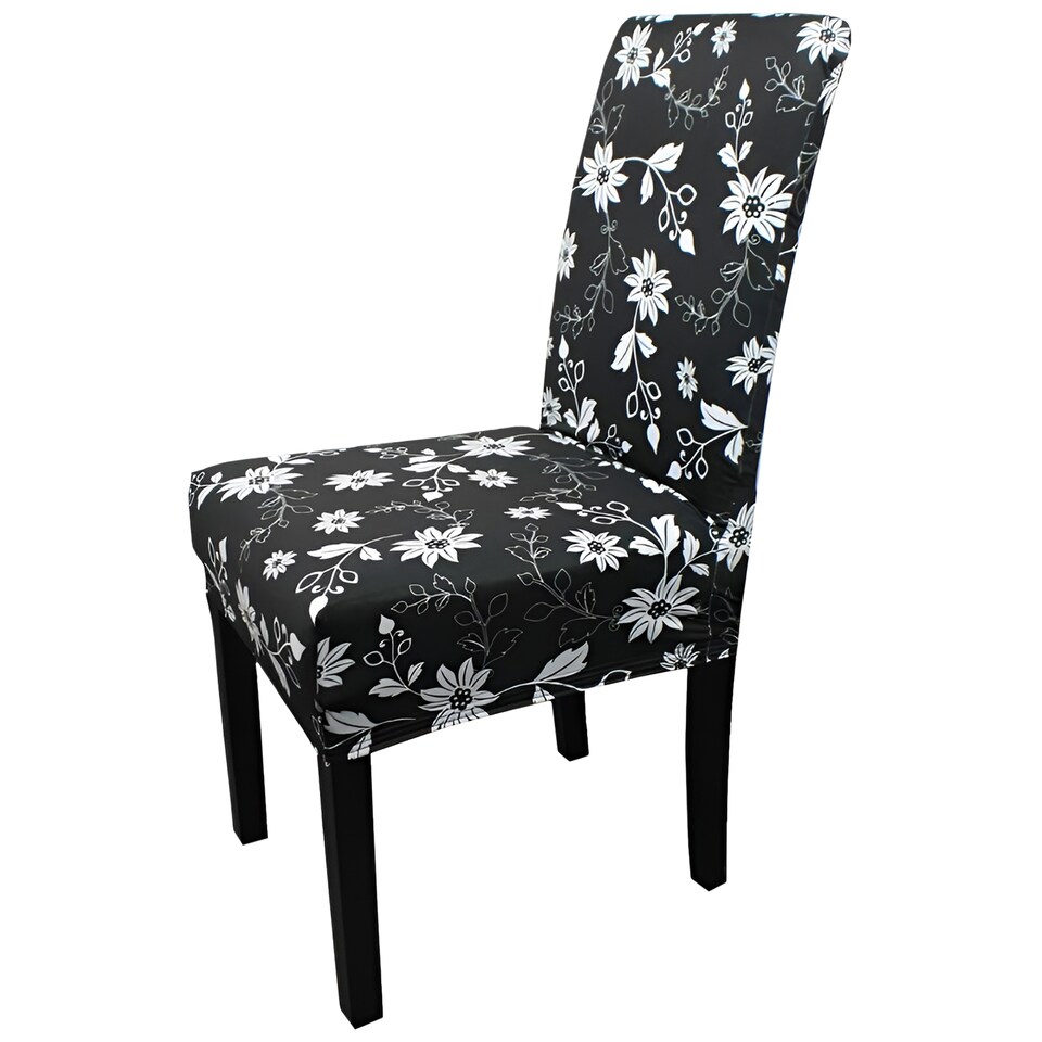 image 1 of Printed High-Back Chair Covers, Spandex Stretch Protective Slipcover - Black