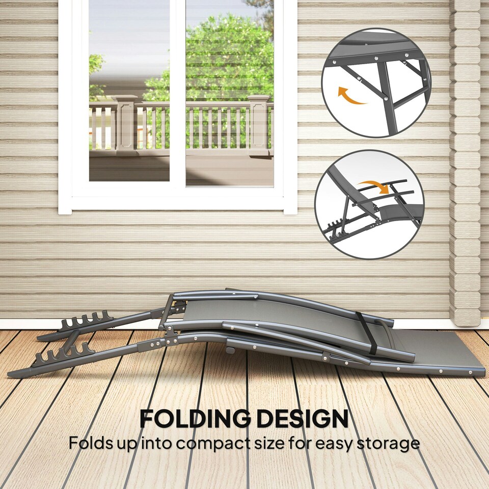 image 1 of Outsunny Set of 2 Garden Sun Loungers, Folding Chaise Lounge Chairs, Black 
