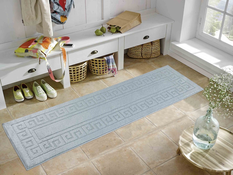 image 1 of Ivy Washable Greek Key Design Anti Slip Doormats - Runners