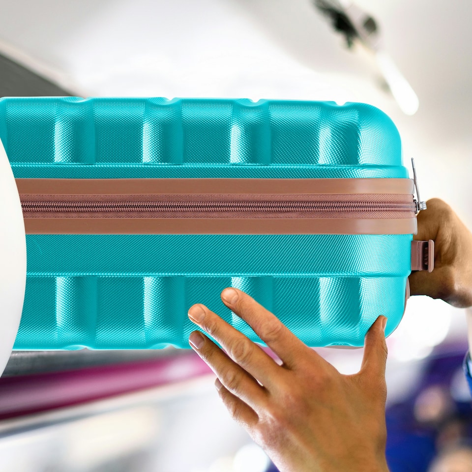 image 1 of Flight Knight Suitcase Set, Large Suitcase, Extra Large Suitcase, Cabin Suitcase 55x40x20cm - 60+ Airlines Approved - EasyJet, Jet2, Ryanair Priority Carry On | Blue | Aqua/Tan | Large