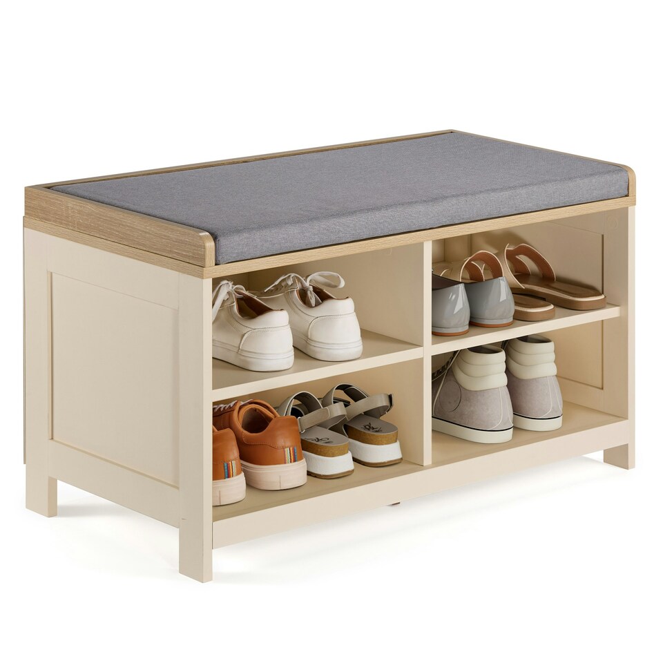 image 1 of VonHaus Hallway Shoe Storage Bench with Seat Cream
