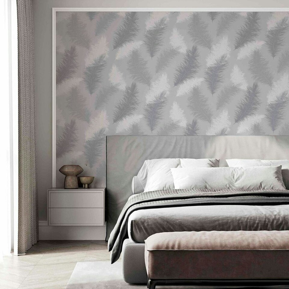 image 1 of Arthouse Sussurro Feather Wallpaper - Grey - 10m x 53cm Grey