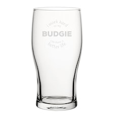 Personalised Budgie Tulip Pint Glass Gift for a Friend