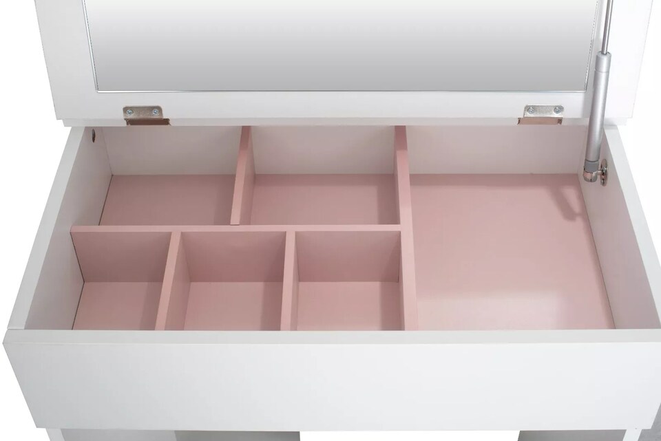 image 1 of Dressing Vanity Table Mirror Make Up Storage Pink Compartments Drawers Bedroom | White | Louise