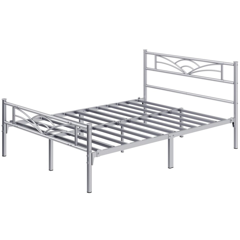 image 1 of Yaheetech Metal Platform Bed Frame with Cloud-inspired Design Headboard Antique Silver, 4ft6 Double