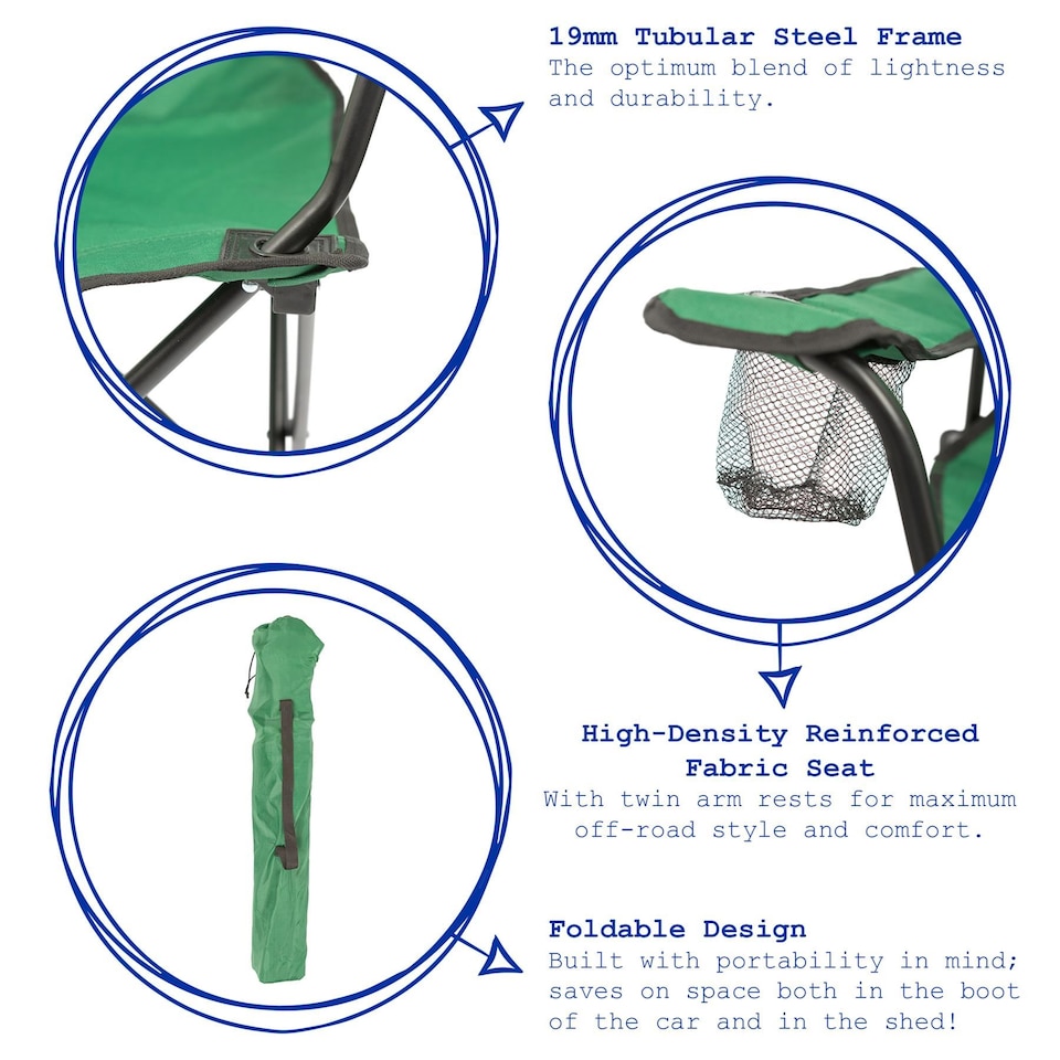 image 1 of Harbour Housewares Folding Canvas Camping Chair - Matt Black/Green