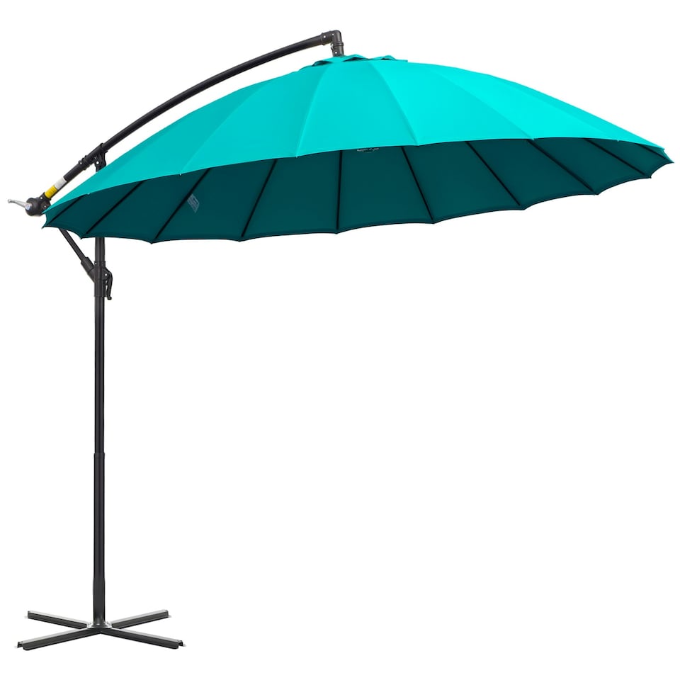 image 1 of Outsunny 3(m) Cantilever Shanghai Parasol w/ Crank Handle, Cross Base, Turquoise