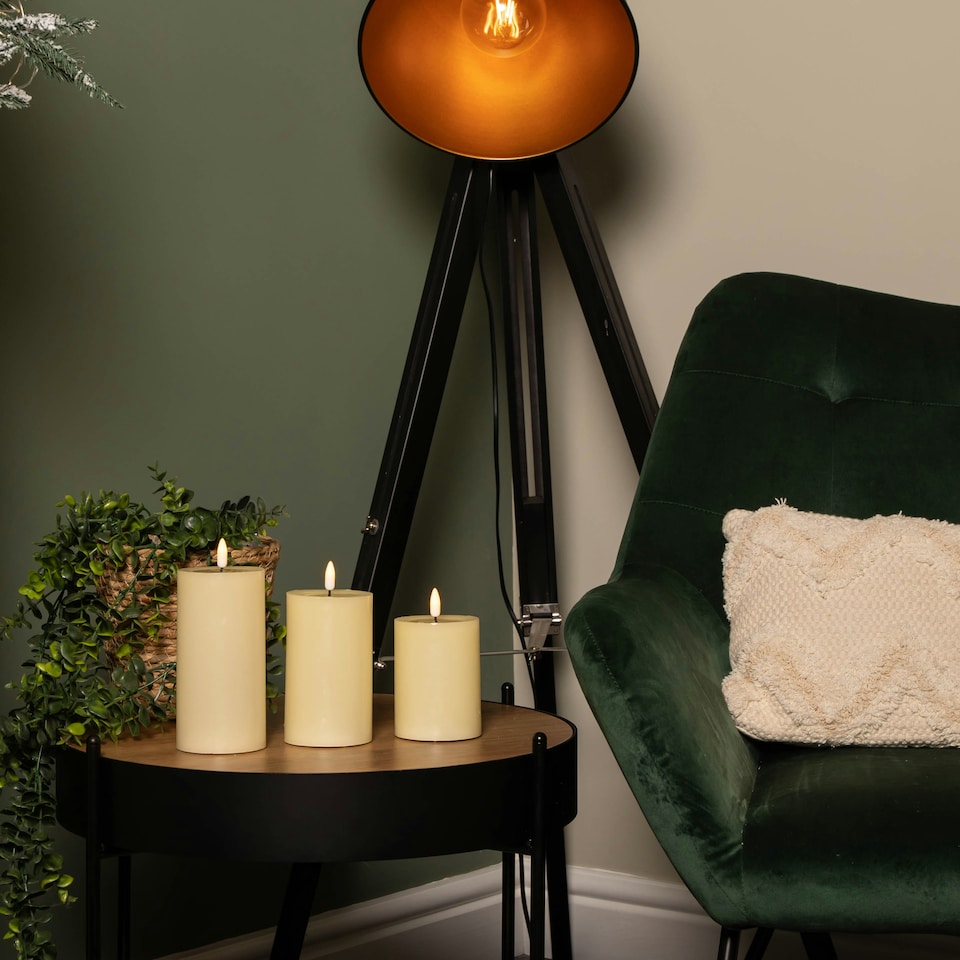 image 1 of Set of 3 Cream Wax Melted Pool Effect Candles with Timer Function and Warm White LEDs