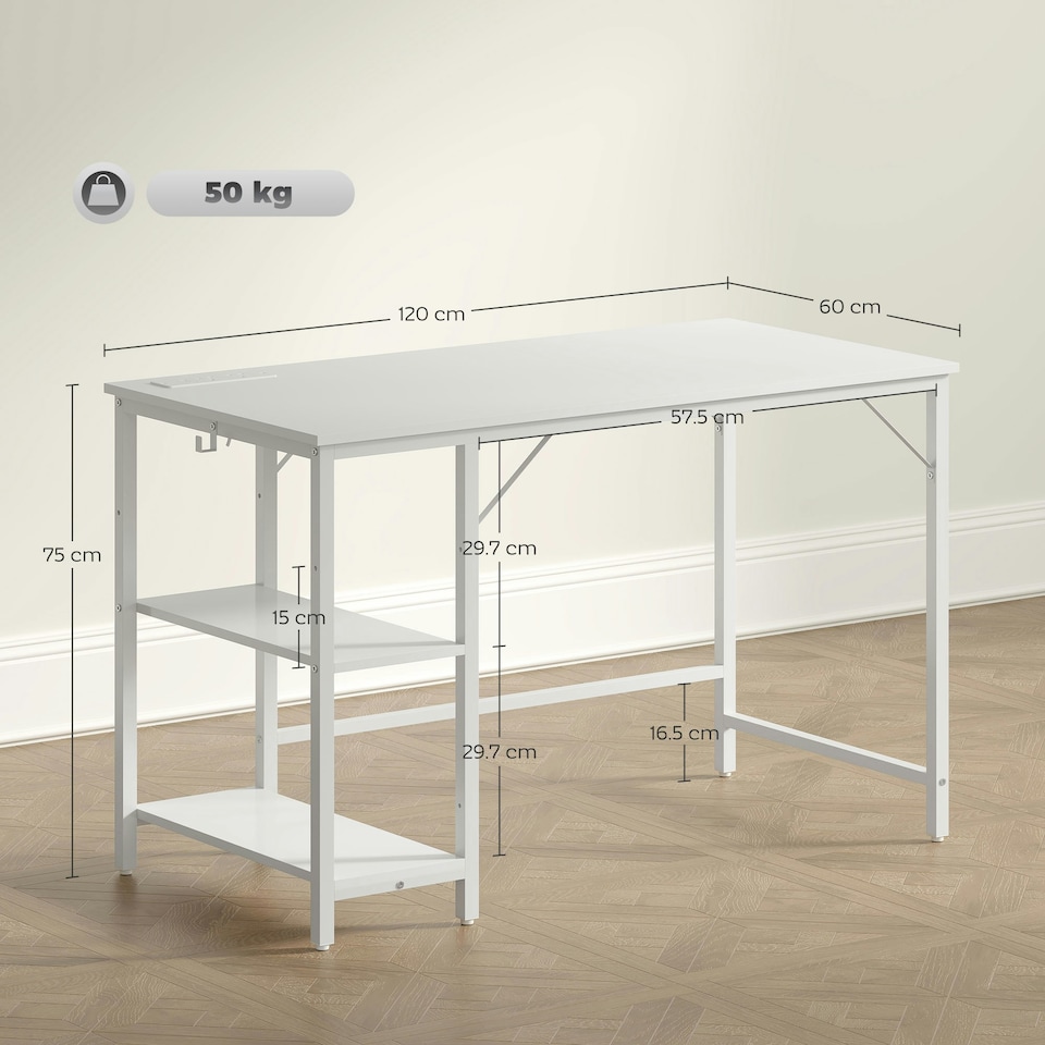image 1 of HOMCOM 120 x 60 cm Home Office Desk Reversible Study Table for Bedroom White White