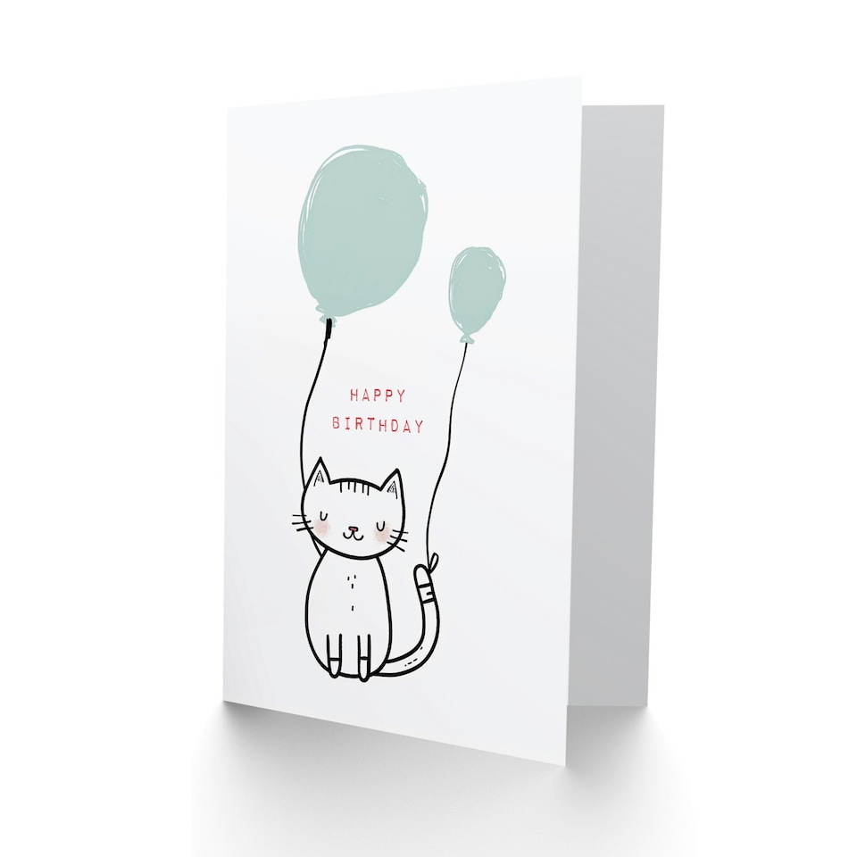 image 1 of Cute Cat Lover Illustration with Balloons Her Birthday Card