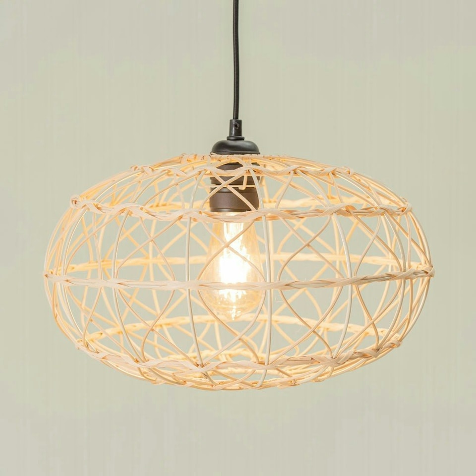 image 1 of ValueLights Caspian Wood - Rattan Natural Oval Ceiling Pendant Shade