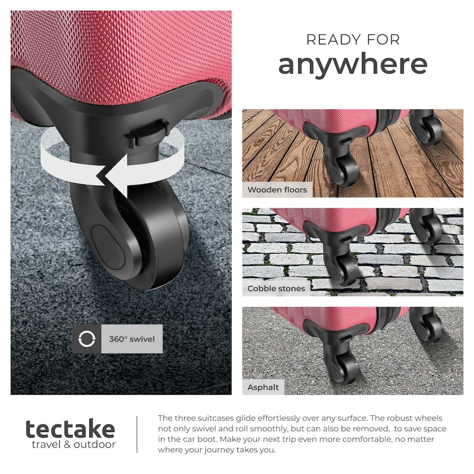 image 1 of Suitcase Set - 3 hard-shell suitcases with telescopic handle, swivel wheels Red