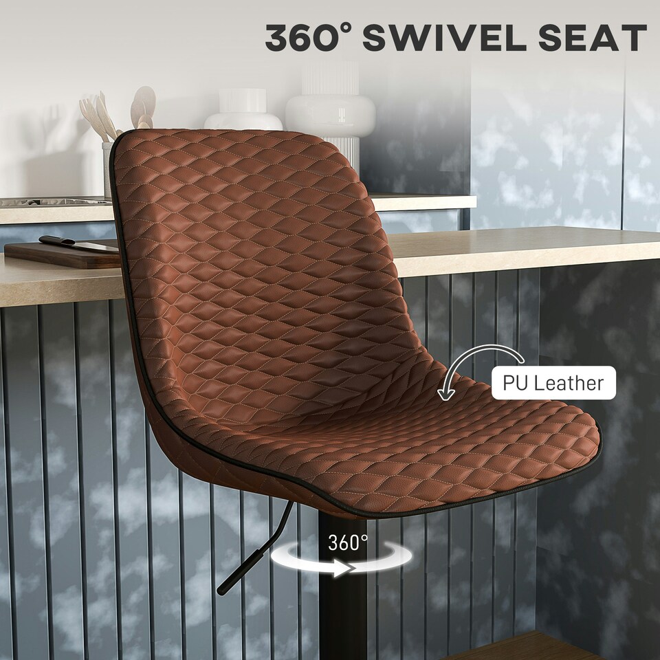 image 1 of HOMCOM Set of 2 Bar Stools, Adjustable Swivel Breakfast Barstools, Brown Brown