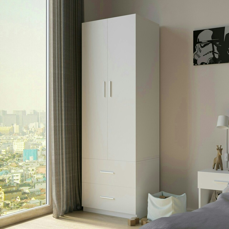 image 1 of 2-Door 2-Drawer Wardrobe White | Unit Colour: White