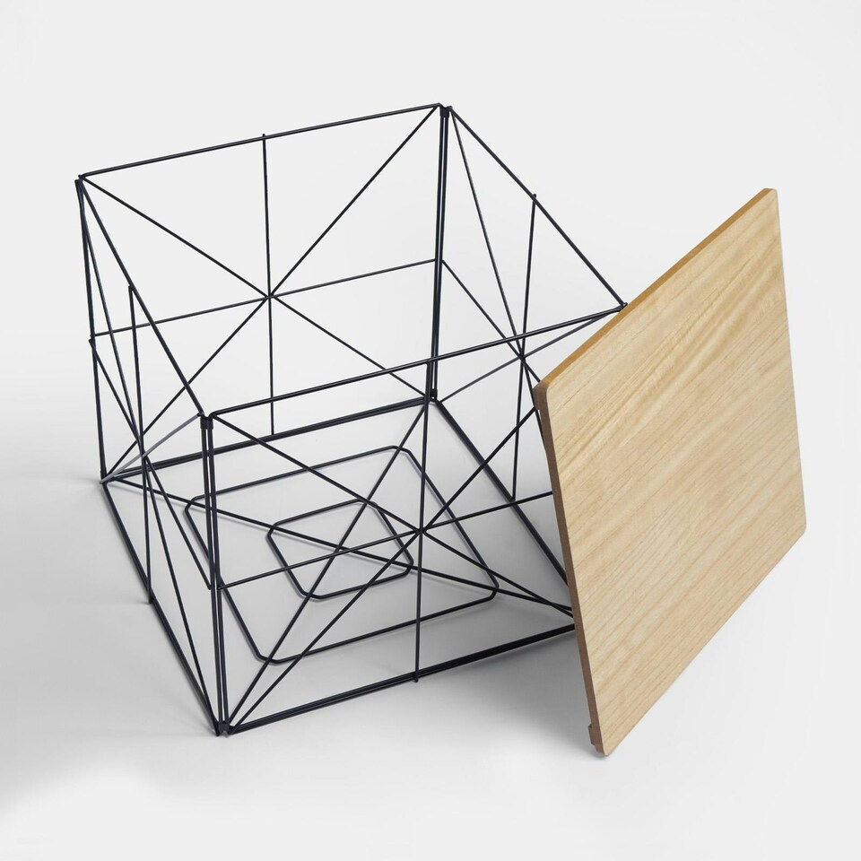 image 1 of OHS Large Square Cube Wired Basket Storage Home Side End Table - Natural