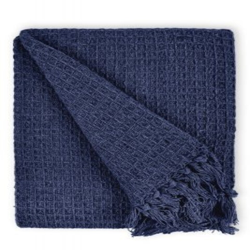 image 1 of Waffle Collection Recycled Cotton Throw in Navy (50" x 60")