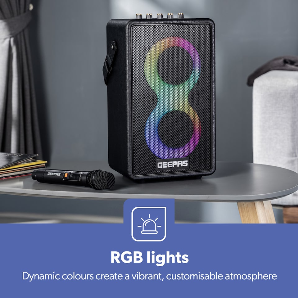 image 1 of GEEPAS Karaoke Machine RGB Lights Bluetooth Speaker With Mic Black