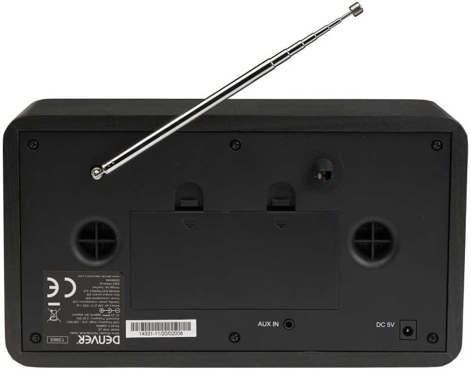 image 1 of Vintage Style Stereo DAB/DAB+ & FM Radio – Grey Wood Cabinet, Bluetooth, Clock Radio Alarm, AUX IN for Smart Phone/Tablet / MP3 Player – Mains or Battery