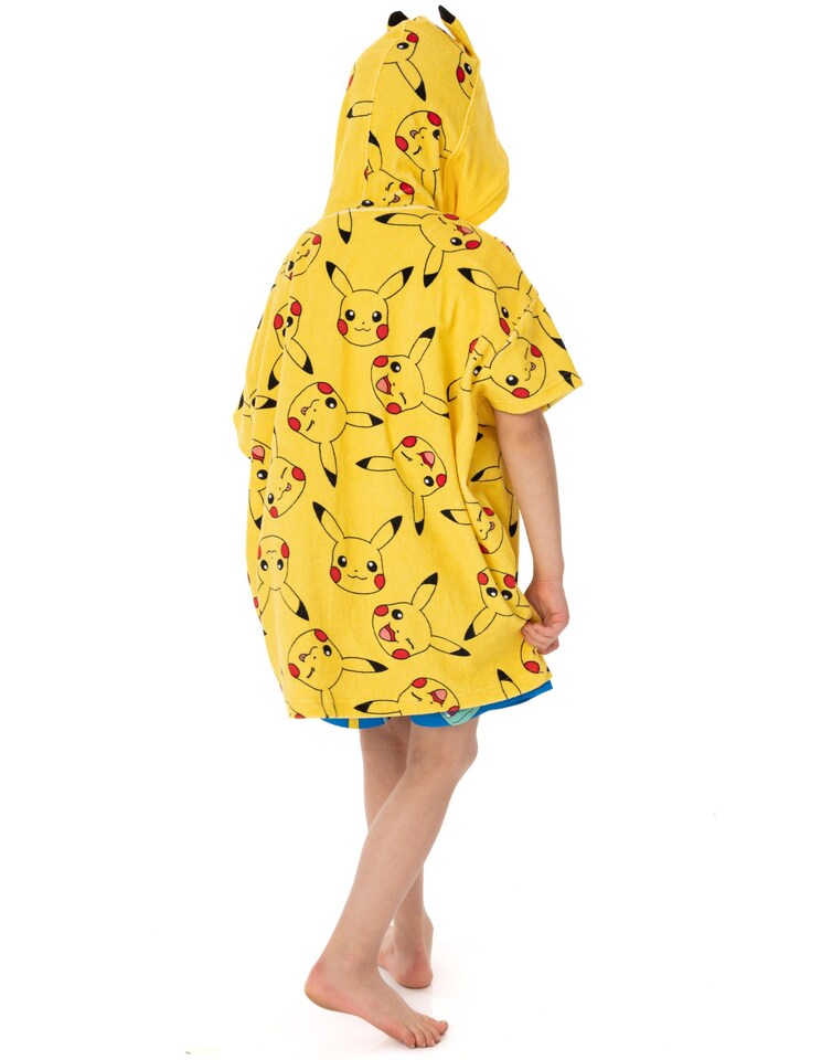 image 1 of Pokemon Kids Towel Poncho | Yellow Bath Towel with 3D Ears For Boys & Girls | Pikachu All Over Print Swimwear Beach Graphic Changing Robe | Cosy Hooded Swim Accessory Merchandise Gift for Children