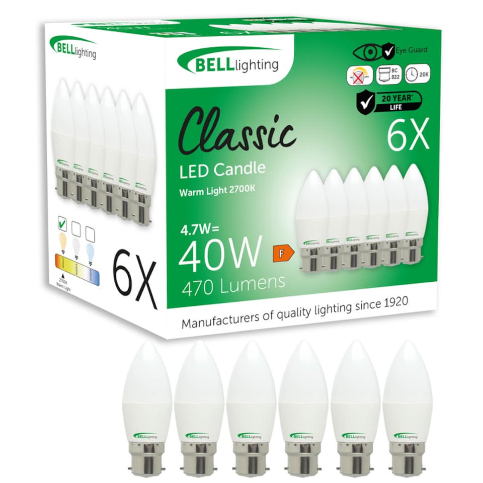 image 1 of BELL Lighting B22 Bayonet Candle Warm White 2700K 4.7W Energy Saving LED