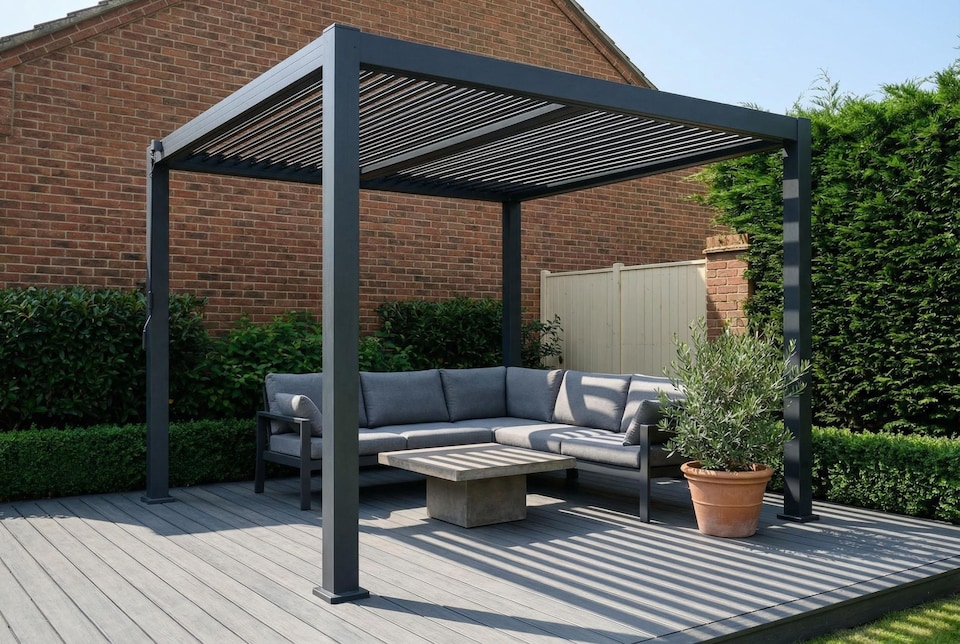 image 1 of 3m x 3m Aluminium Pergola with Manual Louvre Roofing