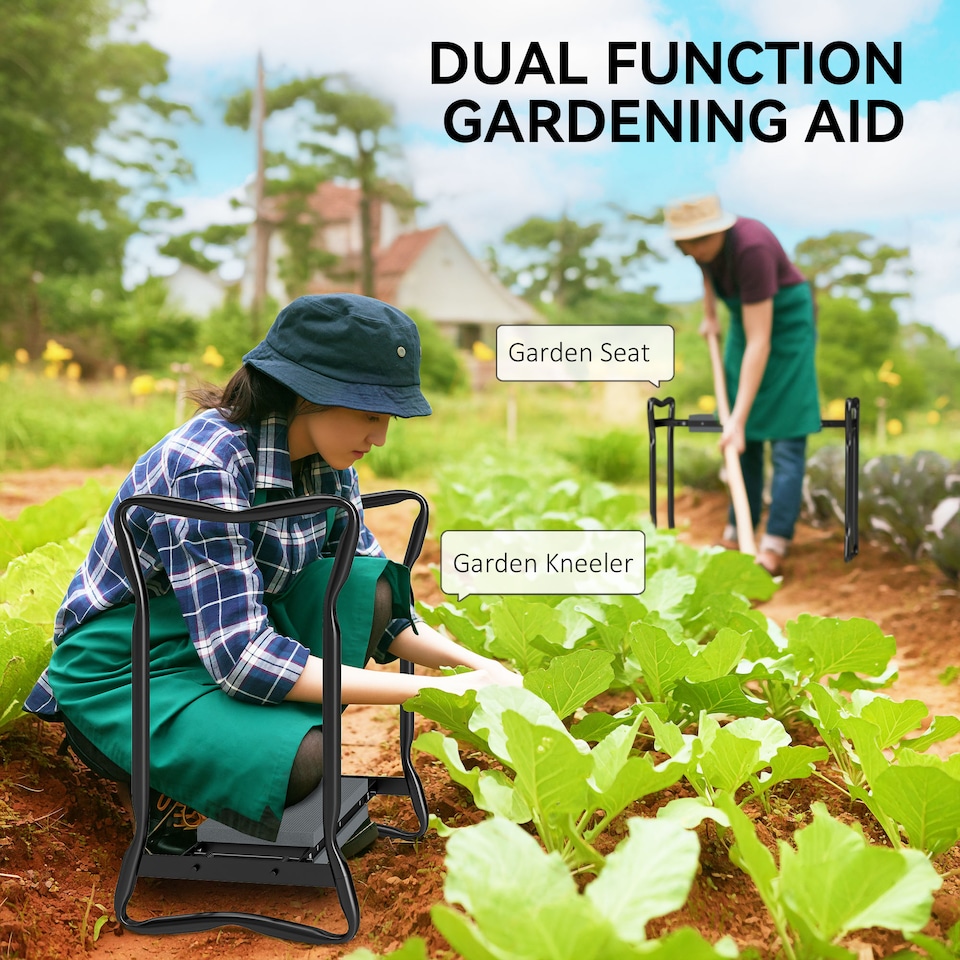 image 1 of Outsunny Garden Kneeler Foldable Seat Bench EVA Foam Pad with Tool Bag Pouch