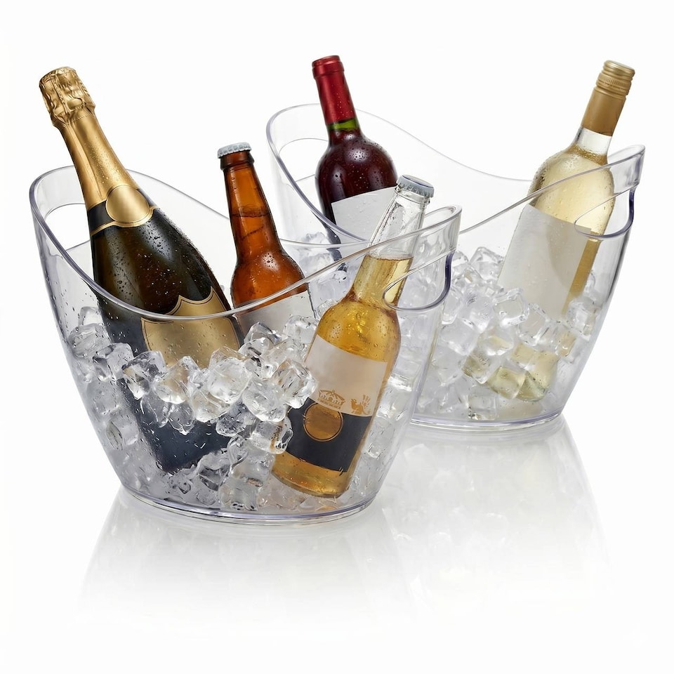 image 1 of 2x Large Clear Acrylic Ice Bucket Wine Champagne Drinks Cooler Party Chiller Tub