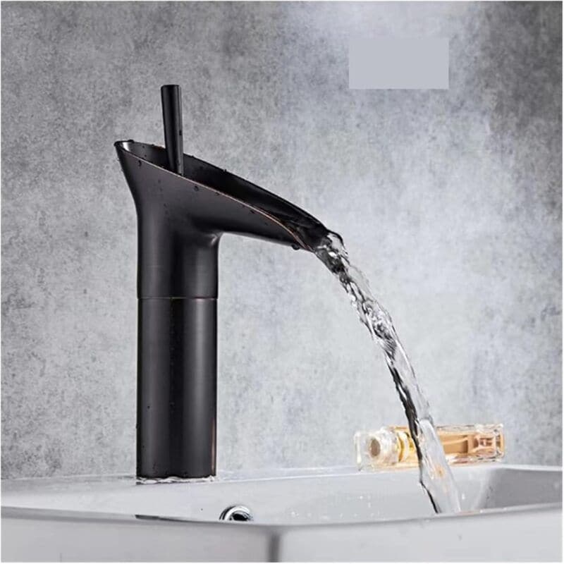 Bathroom sink faucet, waterfall mixer tap, adjustable sink mixer hot and cold water, chrome brass, black