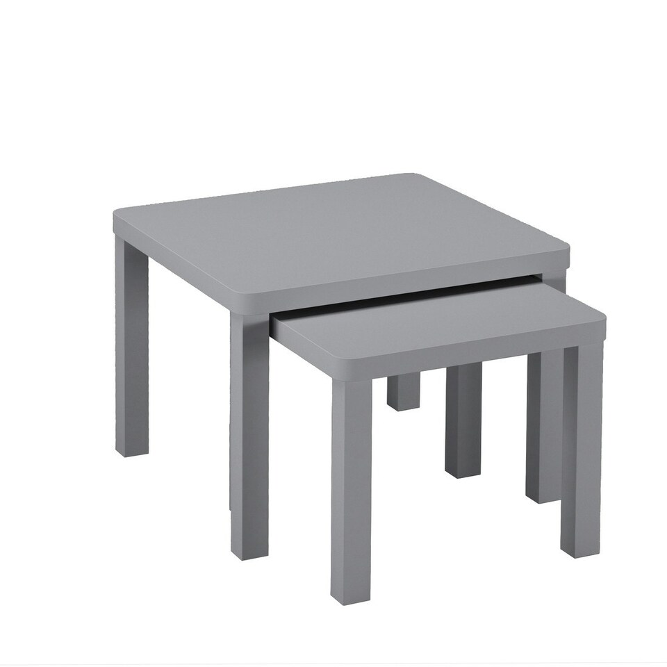 image 1 of Set of 2 Square Wooden Nesting Coffee Side Tables White | 0