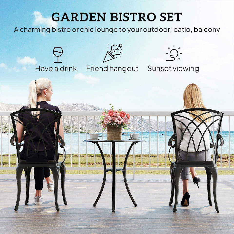image 1 of Outsunny 3 PCs Coffee Table Chairs Outdoor Garden Furniture Set w/ Umbrella Hole