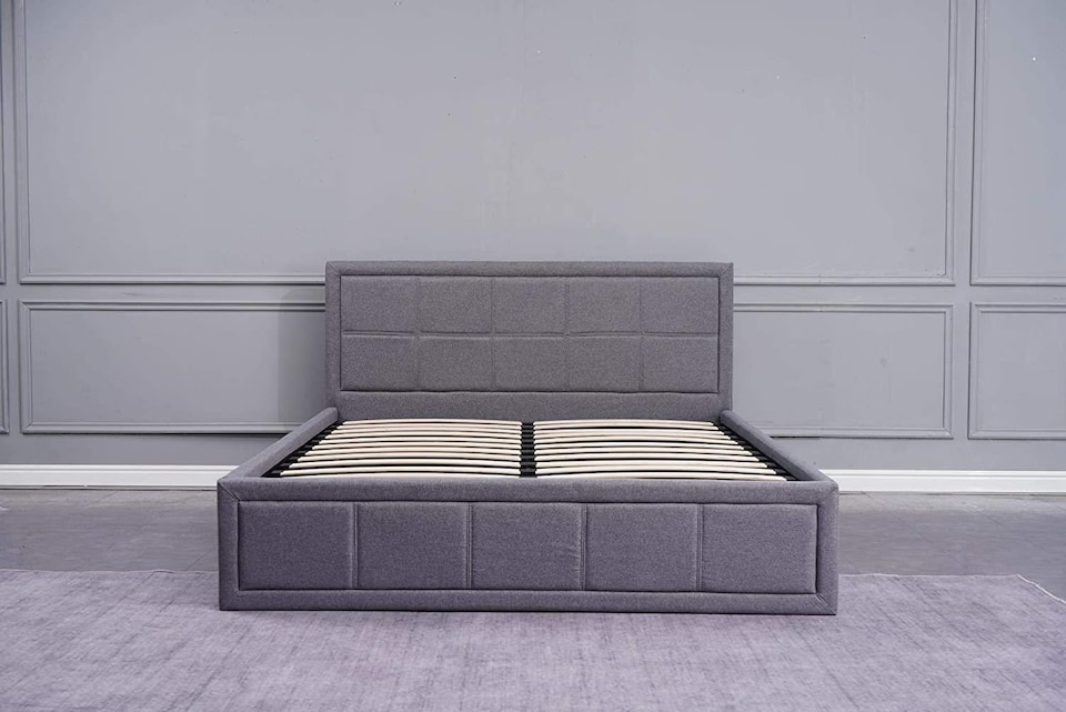 image 1 of Ottoman Storage Bed 3ft Single Grey with 1 Mattress Wooden Fabric Bedroom