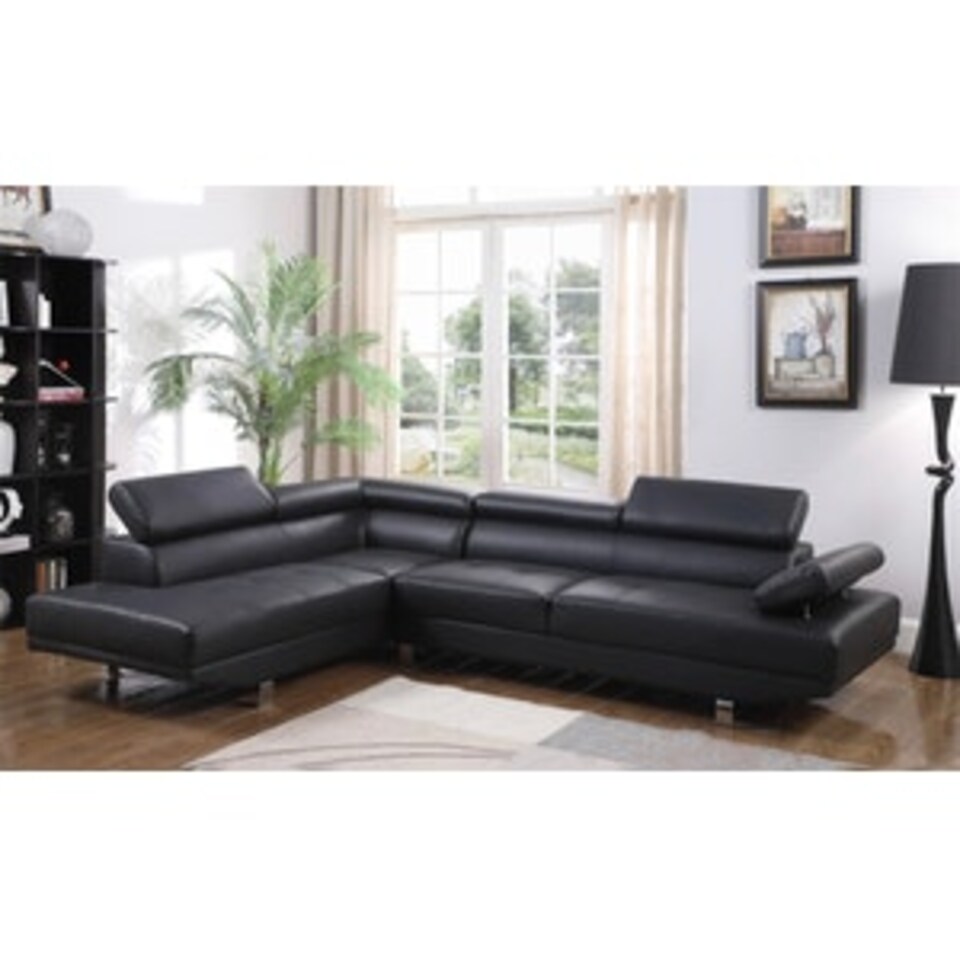 image 1 of Fidenza Leather Corner Sofa Adjustable Headrests, L-Shaped Sectional, Contemporary Living Room Seating, Left Hand Facing Black