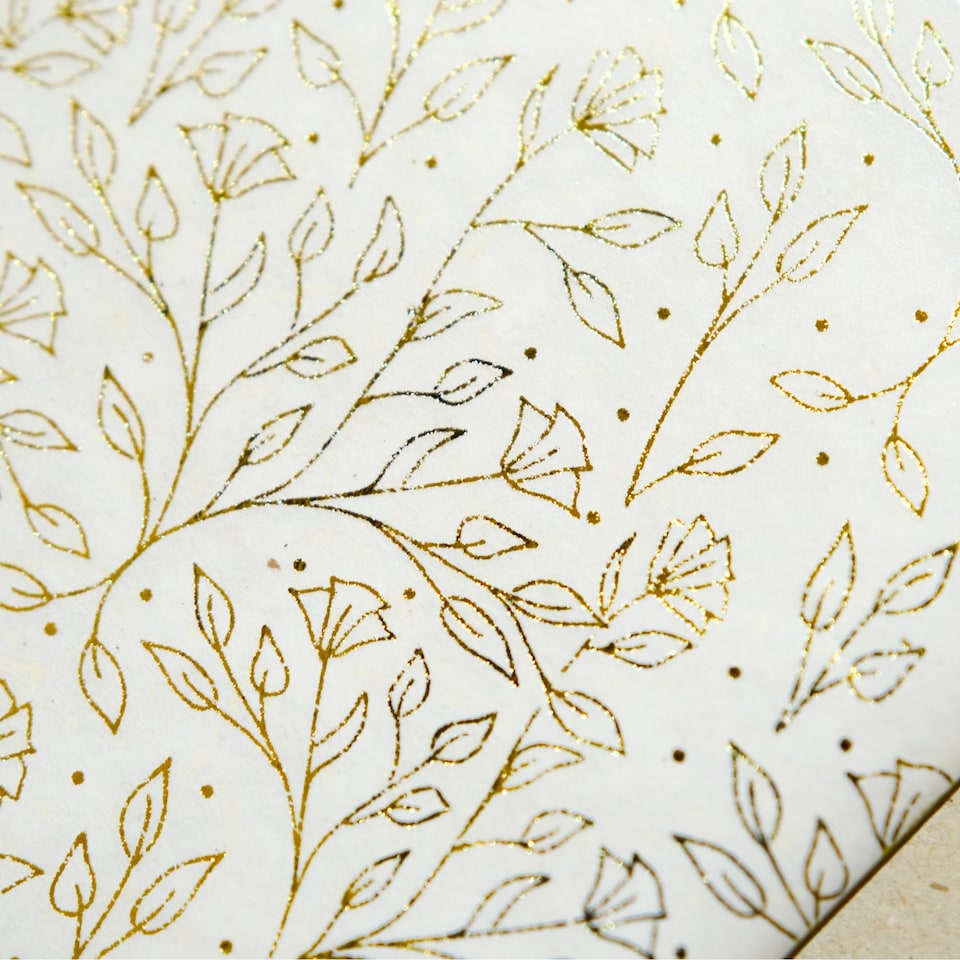 image 1 of Pack of 30 Flowers Garden Gold Metallic Plastic-Free 18gsm Tissue Paper Sheets 50x70cm - Patterned Tissue Paper for Xmas, New Year, Party, Wedding, Birthday Packing Present Gift Box DIY Art Crafts