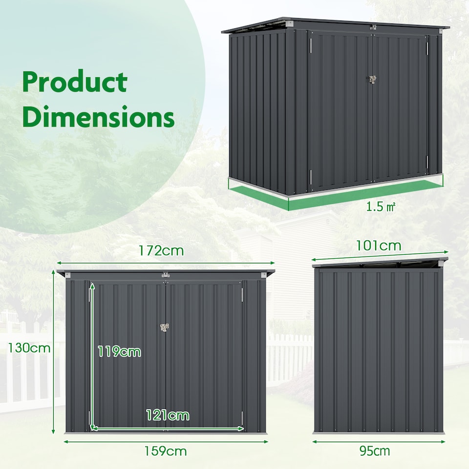 image 1 of COSTWAY 172 x 95 x 130 cm Outdoor Trash Can Storage Shed （Excluding foundation）