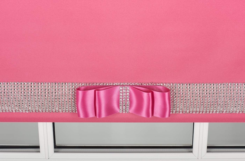 image 1 of FURNISHED Blackout Roller Blinds with Diamante Trim and Bow Cut to Size | Pink | Fuchsia | (W) 60cm x (L) 210cm