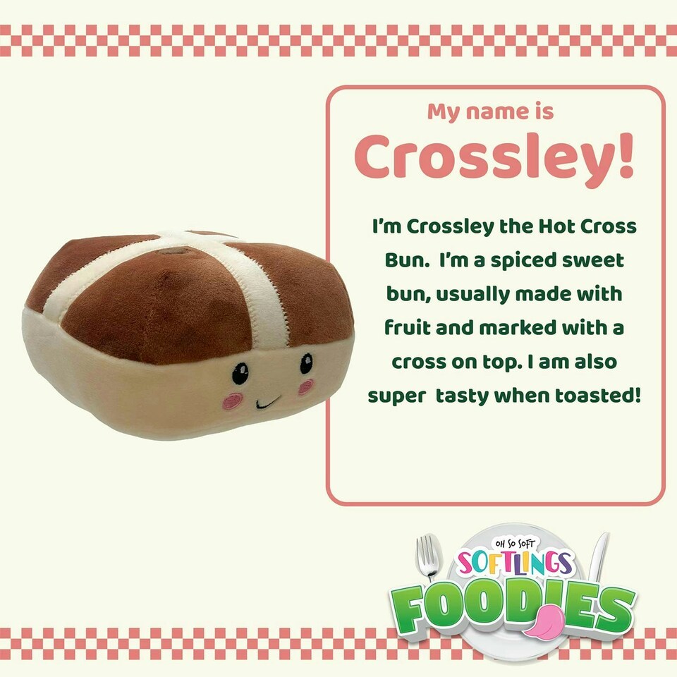 image 1 of Hot Cross Bun Soft Toy Food Themed Cute Plush Cuddly Fluffy 16cm Multi-Coloured