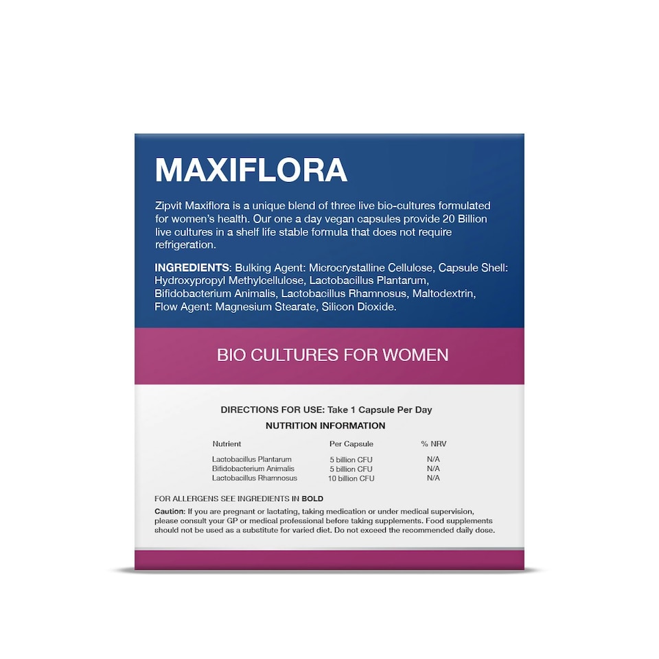 image 1 of MaxiFlora Women’s Probiotics 20 Billion CFU, 30 Vegan Capsules, 1-Month Supply, 3 Bio Cultures, Intimate Health, Shelf Stable
